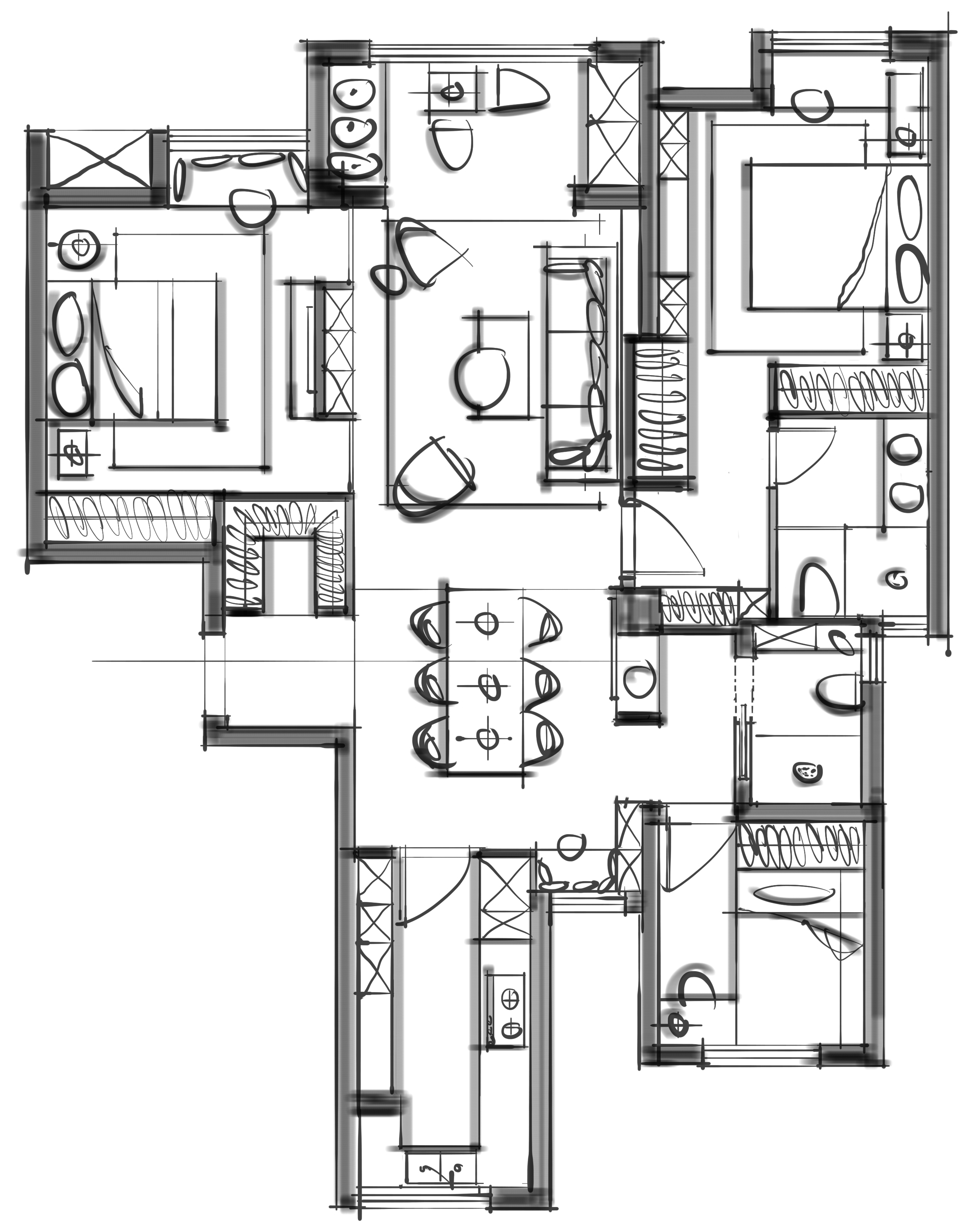 三居室平面优化561 / 作者:tian / 帖子ID:473